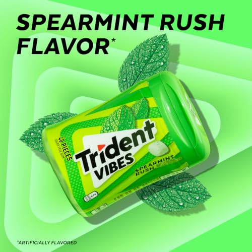 Image of Trident Vibes Spearmint Rush Sugar-Free Chewing Gum, 4 Bottles of 40 Pieces (160 Total Pieces)