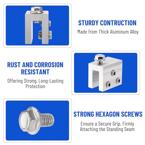 Image of 6PCS Standing Seam Roof Clamps | Metal Roof Fixing Clamp Brackets for Solar Panel Module Installation, Starlink Base, Heat Cable and Snow Guard Attachment