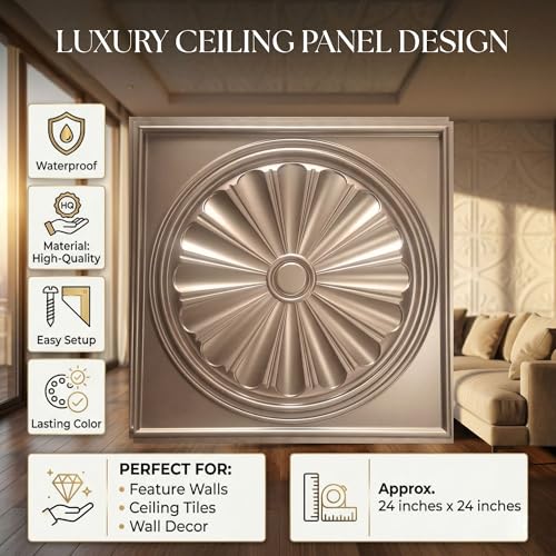 Image of Kayra Decor PVC Ceiling Panel 60x60 cm|Sunburst Panel|Metallic Coffee|50 Tiles Cover 200 Sq Ft| Modern False Ceiling|Royal & Elegant Finish