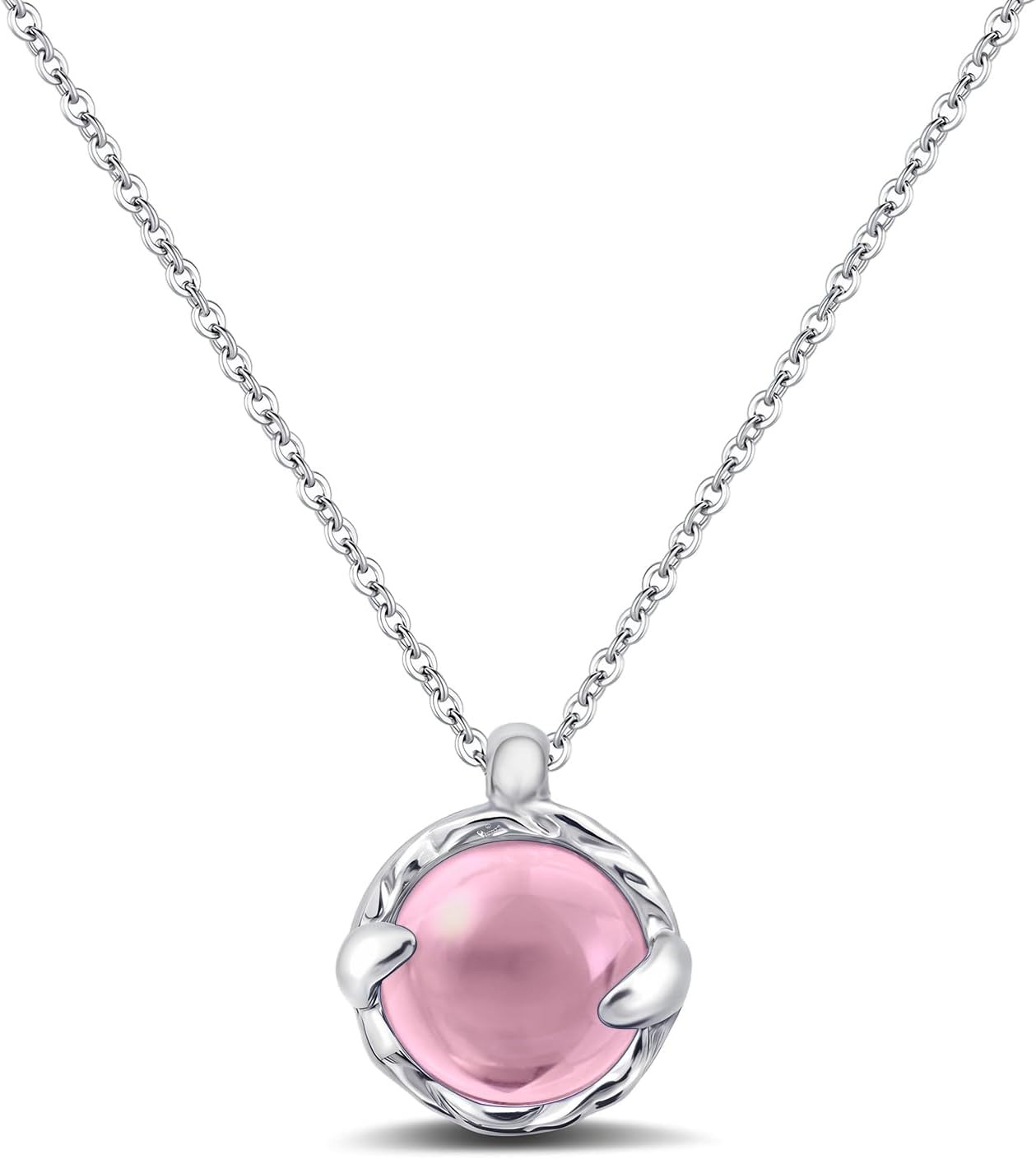 Pink Crystal Pendant Necklace, Silver Cable Chain, 45 cm, Vintage Bezel Setting, Valentine's Day Gift for Women