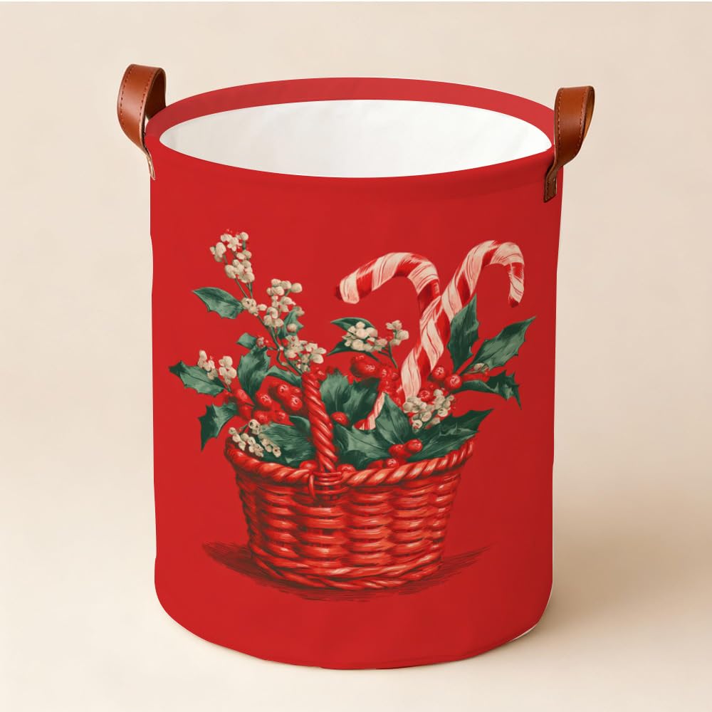 Holiday Botanical Illustration Laundry Basket Oxford Fabric 15.75 x 19.7 Inch Decorative Clothes Hamper Seasonal Storage for Bedroom Bathroom and Cozy Home Decor