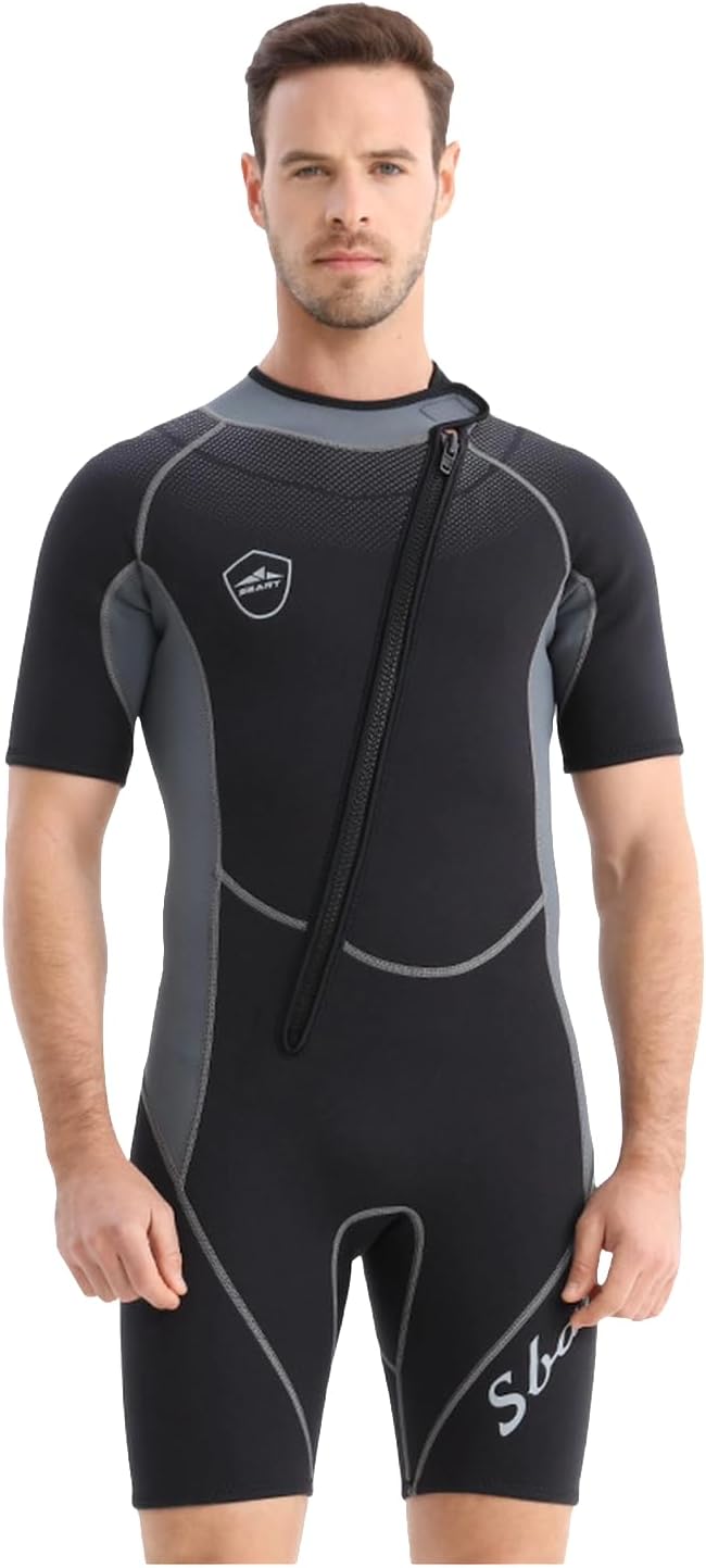 Men Shorty Wetsuit, 1.5MM Neoprene Diving Suit Athletic Swimwear for Scuba Diving Surf Snorkeling Swimming