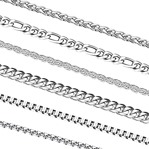 OLARCU Mens Necklaces, 6 Pcs Men‘s Stainless Steel Chain Necklace Jewelry Set Gift for Men Women, 22 inches Cover