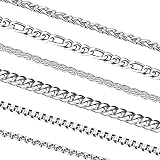 OLARCU Mens Necklaces, 6 Pcs Men‘s Stainless Steel Chain Necklace Jewelry Set Gift for Men Women, 22