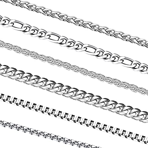 Olarcu Mens Necklaces, 6 Pcs Men‘s Stainless Steel Chain Necklace Jewelry Set Gift For Men Women, 22 Inches #TOP4