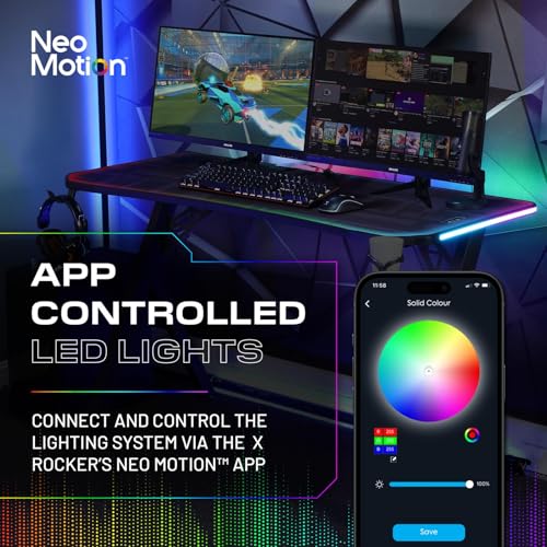 X-Rocker Lumio XL RGB LED Gaming Desk with Large Dual Monitor Space, Headphone Hook, Cup Holder, Sturdy Metal Frame, 140 x 60cm for Adults & Kids - Carbon Black - Mouse Mat - Image 6