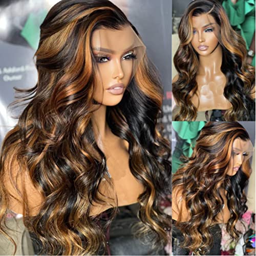 Sunber Ombre Highlight #Fb30 13X4 Lace Front Human Hair Wigs 12A Brazilian Virgin Hair Balayage Wavy Pre Plucked With Baby Hair 18Inch Piano Chocolate Brown 150% Density Body Wave Frontal Wigs #TOP1