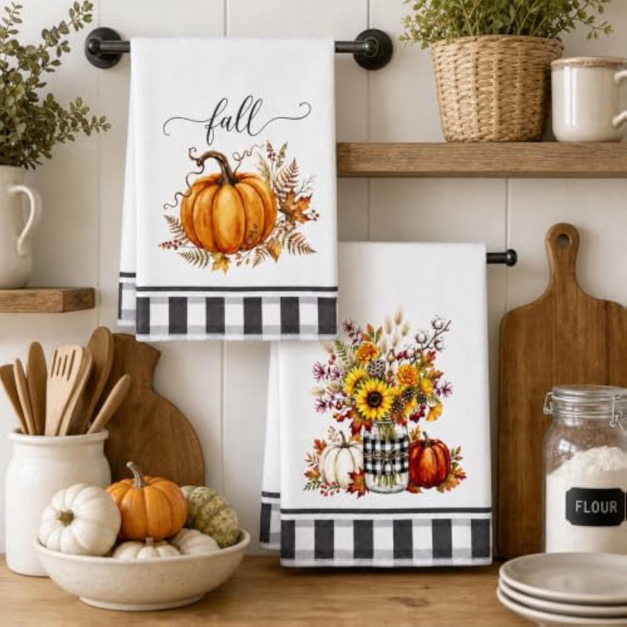 2-Pack Fall Kitchen Towels, Pumpkin Leaf Decorative Gifts