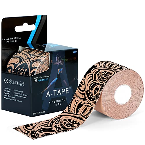 Image of A-Tape Kinesiology Tape 5Cm x 5MTR Roll | Cotton Waterproof Elastic Sports Tape for Muscle Support, Pain Relief, Injury Recovery, Physiotherapy & Joint Stability (Made in Korea) (Color-Tattoo)