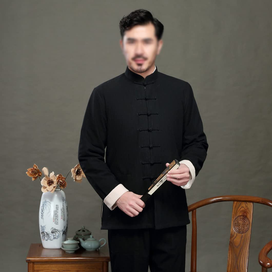 Męskie sztuki walki mundur kung fu spodnie chińskie tradycyjne ubrania garnitur z długim rękawem Tang Suit, koszula Tai Chi Uniform koszula Qi Gong Wing Chun ubrania treningowe Appare niebieski-3XL
