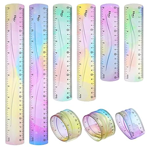 6 Pieces Rulers 12/8/ 6 Inch Rulers Set for Kids Students Soft Bendable Ruler Flexible Plastic Ruler with Inches and Centimeters Ruler 12/8/ 6 Inch Colorful Rainbow Color for Schools, Homes, Offices