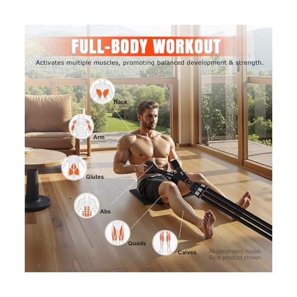 HPYGN Rowing Resistance Bands, Best Replacement for Rowing Machine, Home Gym Workout Equipment for Arms, Shoulders, Core, Back, Glutes and Legs, Rowing Workout, Cardio, Low-Impact, Portable Home Gym - Image 2