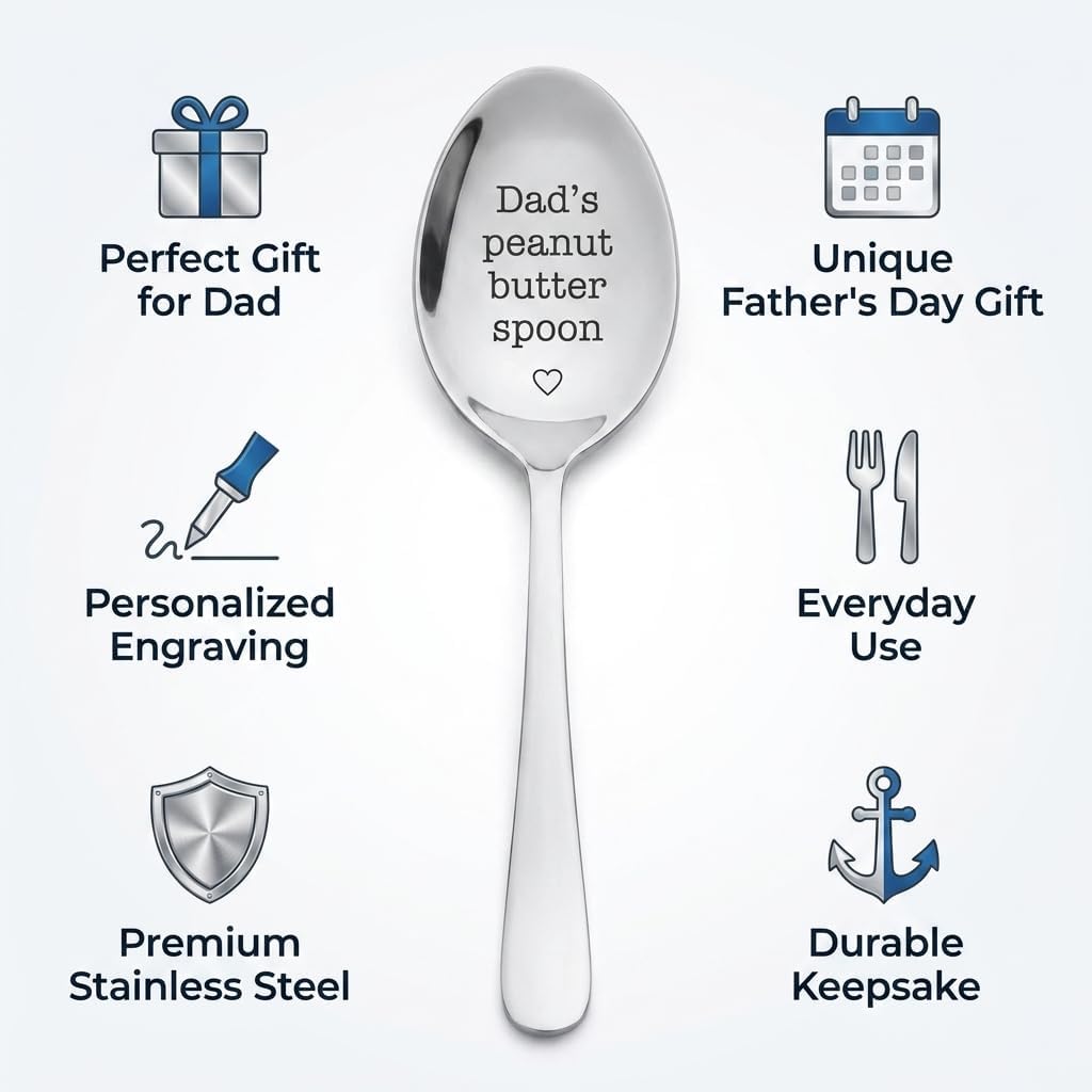 Dad's Peanut Butter Spoon - Natural Peanut Butter Stirrer - Engraved Spoon For Dad - Size 7 Inches