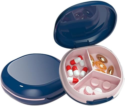 Pastillero de viaje delgado, compacto y pequeño, cabe en el bolsillo, pastillero diario de silicona suave, 3 compartimentos impermeable, para