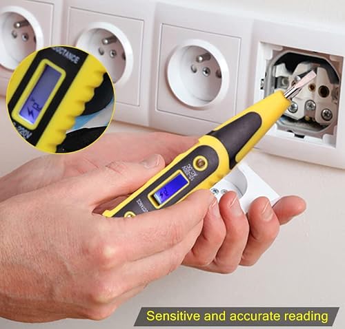 Fielect Test Screwdriver, Voltage Detector Pen Light Circuit Tester Electric Test Pen Screwdriver AC/DC 12-220V Contact Induction Blue Screen Display 1pcs - Thumbnail 5