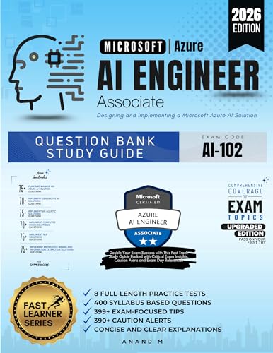 MICROSOFT AZURE AI ENGINEER ASSOCIATE, QUESTION BANK STUDY GUIDE, EXAM CODE AI-102, DESIGNING AND IMPLEMENTING AZURE AI SOLUTION, 8 FULL-LENGTH PRACTICE TESTS, 400 SYLLABUS BASED QUESTIONS