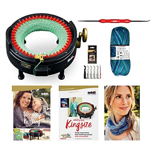 New Improved Version Of addi Express Kingsize Extended Starter Kit With New Improved Mechanical Row Counter. Knitting Machine, 2 Pattern Books, Hook, Replacement Needles, Stopper, Yarn