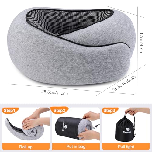 Image of Neck Travel Pillow | Memory Foam Neck Pillow for Comfort on Airplane, Compact Ergonomic Design for Traveling, Car Rides, Home Offices Use, Ideal for Adults Women Men (Pink)