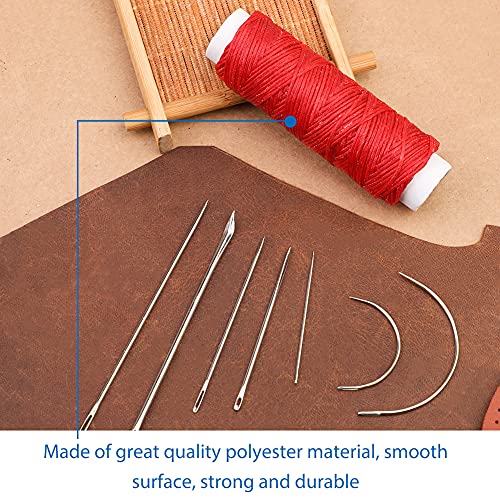 32 Yards Waxed Thread With Leather Hand Sewing Needles, 150D Flat Sewing Waxed Thread And Leather Repair Needles For Home Upholstery Carpet Leather Canvas Repair And Sewing (Red) #TOP2