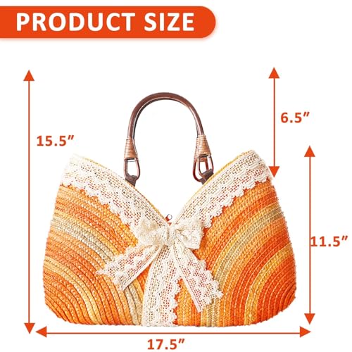 Bolso playero de paja con lazo de encaje para mujer miniatura 4