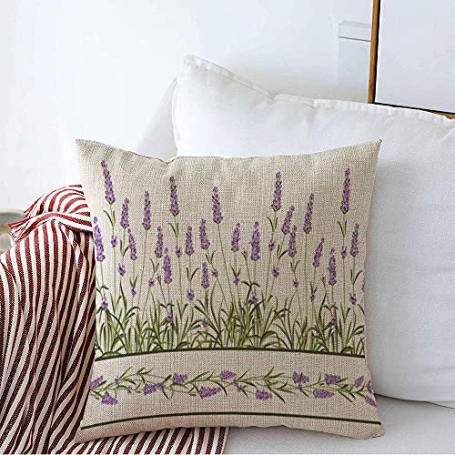 Image of Pillow Cover Green Lavender Greeting Line Vintage Plant Design Drawing Botanical Beautiful Flower Soap Cushion Case Luxury Throw Pillows Case For Sofa Home 45X45 CM
