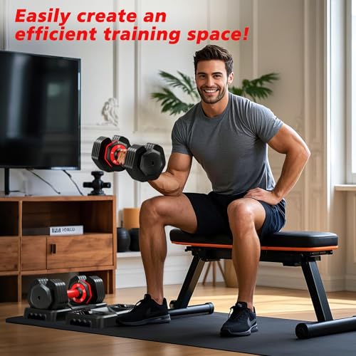 Rendpas Adjustable Dumbbells Set of 2, 5 in 1 Free Select Weight Dumbbell Set with Anti-Slip Texture Handle, Weight Set for Home & Gym, Suit Both Men and Women, Red, 25 Lb, 2 Pcs