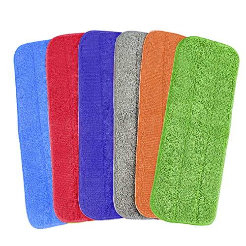 HOMEE Reusable Microfiber Mop Pads, 6 Pack 18''x 6'' Microfiber Spray Mop Replacement Heads, Microfiber Cleaning Pads Wet/Dry Home & Commercial Cleaning Scrubbing Floor Mop Pad- Colorful