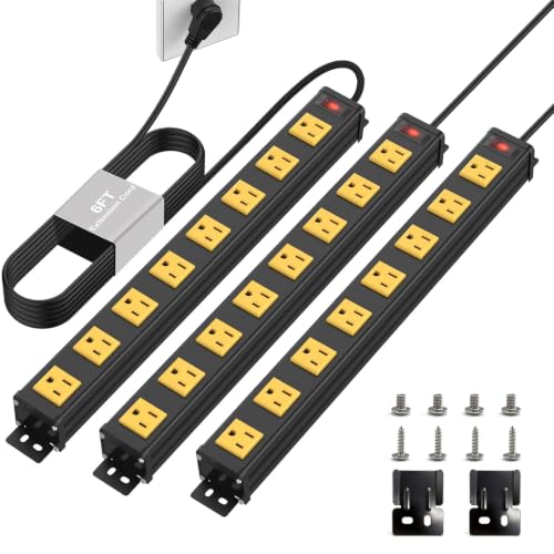 Image of 8 Outlets Long Metal Power Strip, 6FT 14AWG Cord (Pack of 3)