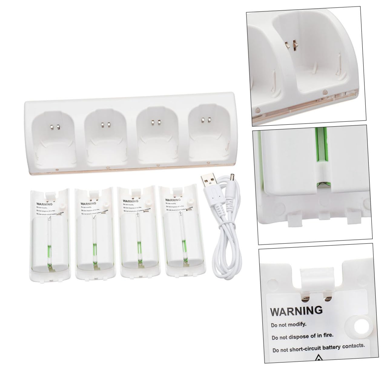 Cargador USB de Plástico Blanco de Batería de 4 Ranuras | 1 Juego, Estación de Carga para Baterías Recargables, Interfaz Usb, Formato Portátil
