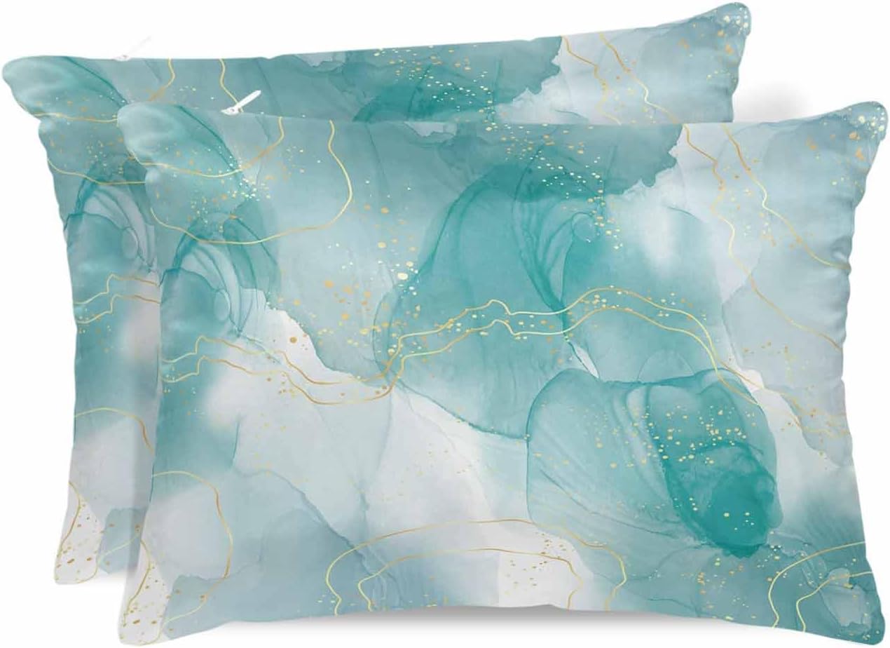Marble Line Queen Pillow Cases Set of 2, Red Ink Texture Gradient Satin Pillow Case Cover with Smooth Hidden Zipper Closure, Soft Throw Pillow Covers Cases for Home Decoration 20 X 30 Inches