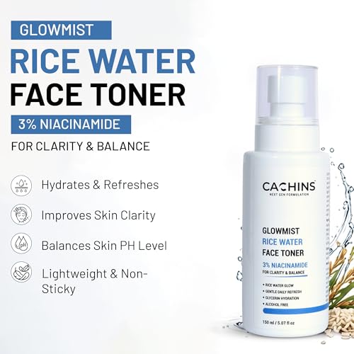 Image of CACHINS GlowMist 3% Niacinamide Rice Water Face Toner - 150ml (Pack of 2) | Hydrating & Balancing Toner for Clear, Glowing Skin | Alcohol-Free Daily Facial Mist for Women & Men | Helps Minimize Pores & Supports Even Skin Tone