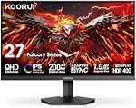 KOORUI 27 Inch Gaming Monitor, QHD 200Hz 1ms IPS Display with Adaptive Sync & HDR 400 | DCI-P3 95% | HDMI 2.0/DP 1.4 Ports | VESA Mount Compatible | Anti-Flicker Low Blue Light (G2721P)