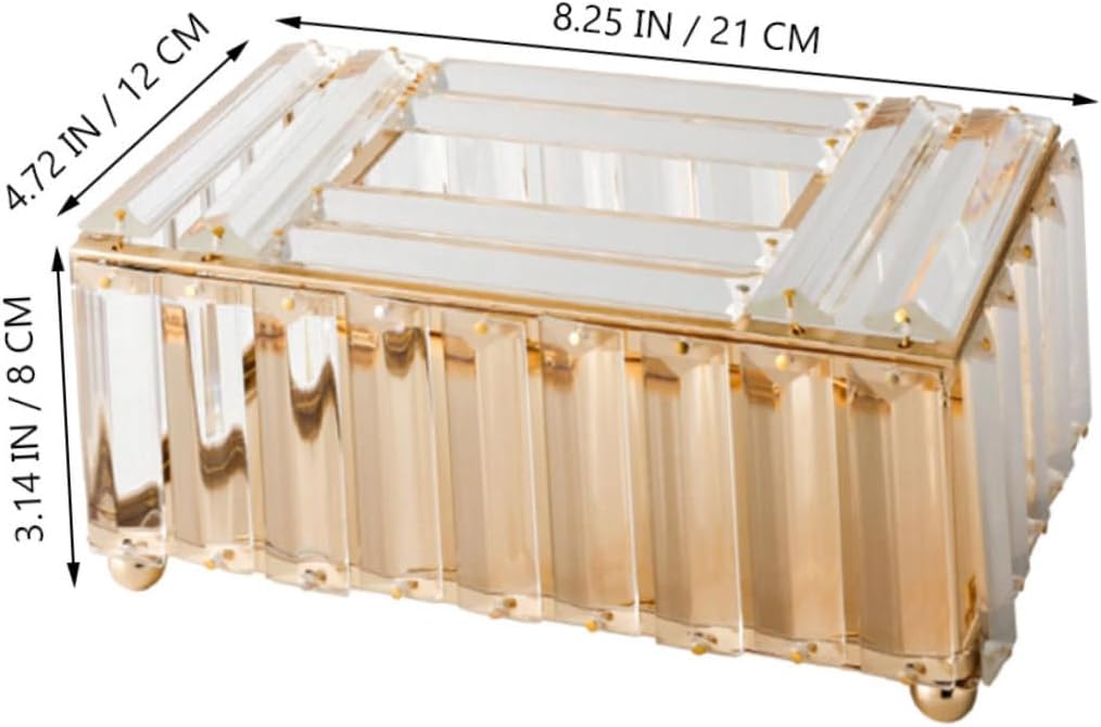 ABOOFAN 1Pc Elegant Crystal Tissue Box Cover Golden Edged Decorative Napkin Holder for Living Room Bathroom Office Hotel Modern Design with Easy Clean Smooth Opening