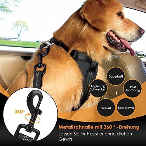 Eyein Hunde Sicherheitsgurt für Auto, Verstellbare Hundegurt fürs Auto mit Elastischer Ruckdämpfung, 3 in 1 reflektierend Hunde Anschnallgurt für alle Hunderassen & Autotypen, 90cm (Schwarz)