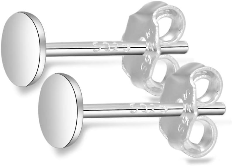 4 Pairs Adabele Authentic 925 Sterling Silver Earrings Posts 0.9mm Pin 3mm (0.12 Inch) Small Flat Board Glue On Setting with Earnut Back Safety Clutches SS319-3