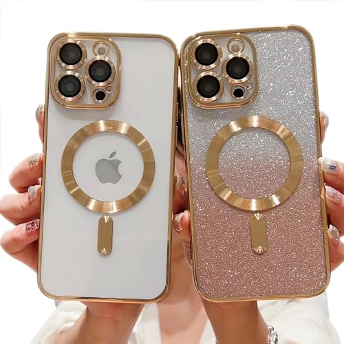 Image of Misscase Compatible with iPhone 14 Pro Magnetic Glitter Case with Camera Lens Protector Full Protection Case Compatible with MagSafe Elegant Anti-Scratch Case Cover for iPhone 14 Pro Gold