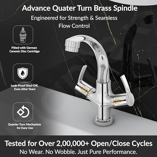 Image of Plantex Pure Brass Wash Basin Tap /Sink Mixer Tap Hot and Cold /Pillar Spout for Wash Basin /Kitchen Mixer Tap-7 Year Warranty (Chrome)