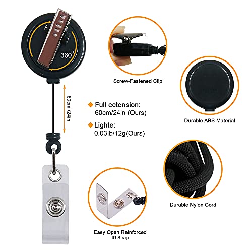 5 Pack Retractable Id Badge Holder Badge Reels With Swivel Alligator Clip Bulk Pack Badge Holders By Premium Badges (5 Packs, Black) #TOP4