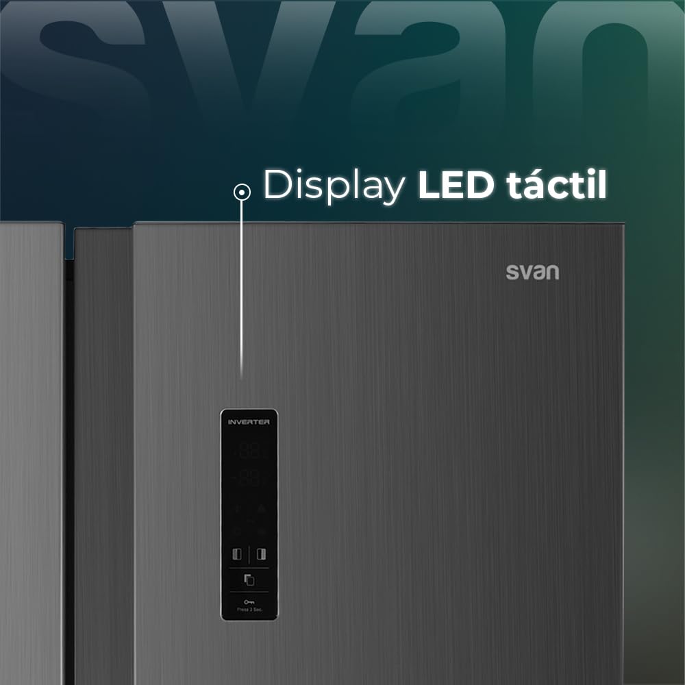 Svan Frigorífico Americano 2 Puertas Inox SA18901ENFX. Capacidad 442 Litros, No Frost, Multi AirFlow, Bajo Nivel Sonoro, Eficiencia Energética Clase E