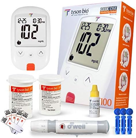O'WELL Blood Glucose Monitoring System | Starter Kit + 100 Refills | Tyson HT100 Meter, 100 Test Strips, 100 Lancets, Lancing Device, Control Solution, Log Book, Manuals and Carry Case