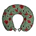 ABAKUHAUS Amapola Cojín de Viaje para Soporte de Cuello, Danza arreglo Floral, Cómoda y Práctica Funda Removible Lavable, 30x30 cm, Verde Castaño Rojo Marrón