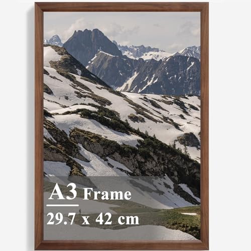 A3 Picture Frame Wooden Poster Frame 29.7x42cm Photo Frames for Display Family Pictures Wall Gallery Photo Frames Wall Mounting Horizontally or Vertically (Brown)