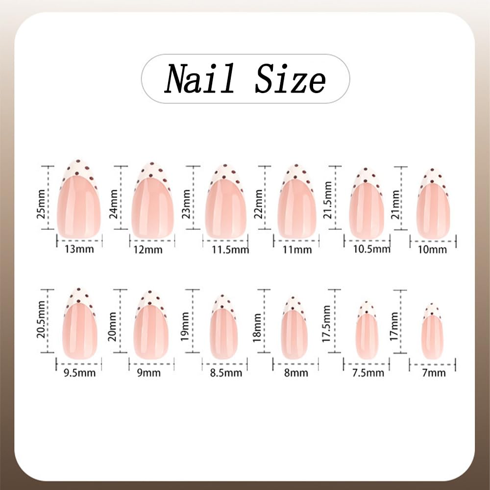 French Tip Press on Nails Polka Dots Almond Fake Nails Press ons 24Pcs