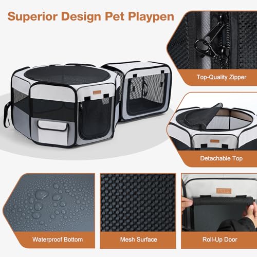 Lekespring Welpenauslauf Faltbar - 120x40 cm Tragbarer 2-in-1 Welpenauslauf & Katzenlaufstall für Innen & Außen, Laufstall Hund mit Tragetasche für für Katzen, Welpen und Kleintiere, Separat Nutzbar