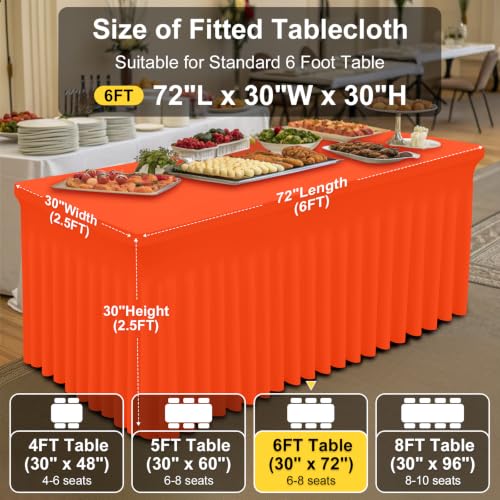 Image of Smiry Spandex Elastic Fitted Table Cloth Skirt for 6FT Rectangle Table | Stretch Washable Table Cloth, Banquet Table Cover for Wedding, Party, Indoor & Trade Shows, (Orange, 72Lx30Wx30H)