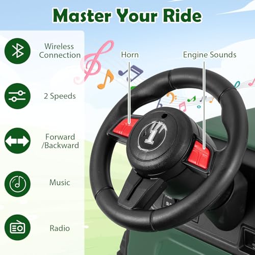 Image of Costzon 24V Ride on Tractor with Detachable Trailer, Kids' Electric Vehicles with 3 Speeds, 15 Climbing, Wireless Design, Horn & Music, Remote Control Tractor Toy for Kids 3+,Gift (24V, Deep Green)