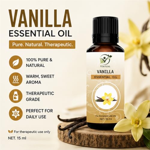 Image of VIRTUAL Vanilla Essential Oil 15ml Pure Aromatherapy Essential Oil for Diffuser Massage Spa Relaxation Home Fragrance and Wellness