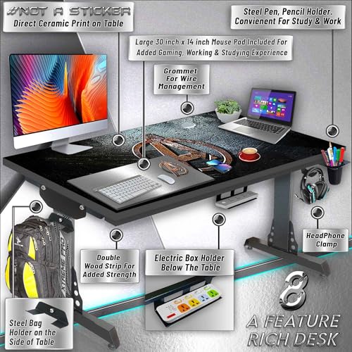 Image of Xtreme PRO Direct Theme Printed Computer Desk for Gaming, Work & Study. Large for PC, Dual Monitors, iMac, and Laptops. Metal & Engineered Wood. Black Stand Desk. 4 Feet-XPB4 (XPB425-CT-109)