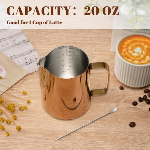 Image of Amrules Milk Frothing Pitcher 20oz Frother Cup Barista Tools, Rose Gold