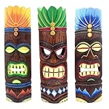 Hand Crafted Hawaiian Style Wooden Tiki Masks, Wall Décor, Set of 3 Assorted Designs,19.75 Inches